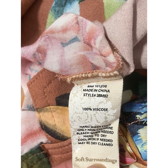 Soft Surroundings Blouse Women L Tunic Top Tropical Floral 3/4 Sleeve Camp Shirt - Picture 6 of 7